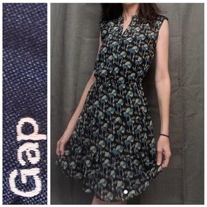 GAP Dress Foxes Blue Greens Mini sleeveless sheer chiffon, elastic waist XL foxy